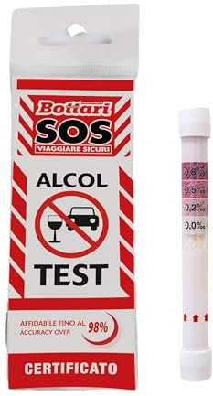 Bottari S.O.S – Alcol Test Monouso Certificato, Alcol Test Approvato Unione Europea, Portatile, Etilometro, Alcol Test USA e Getta, Risultato rapido (1 Pezzo)