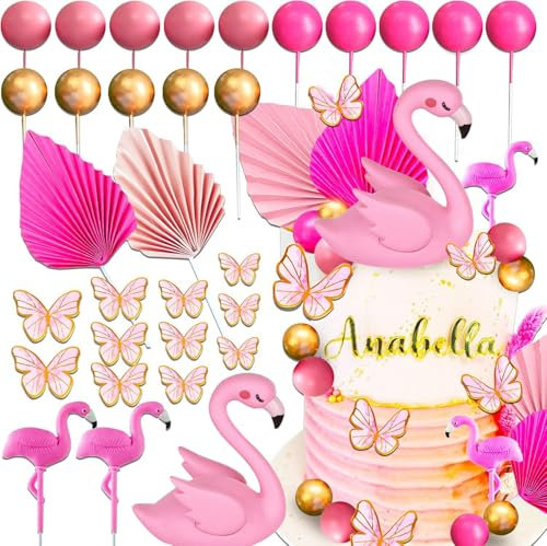Flamingo Kuchen Deko,Mädchen Party Dessert Dekoration, rosa Wunschkugel Schmetterling Tortenaufleger für Geburtstag, Lady Tag, Prinzessinnen Party