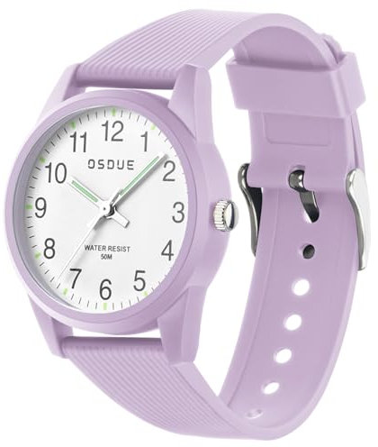 OSDUE Montre Enfant, 50 M Violet Montre étanche à Quartz pour Enfant, Montres Analogique étanche à Quartz et Bracelet Souple de 5 à 15 Ans pour l'Apprentissage de La Lecture