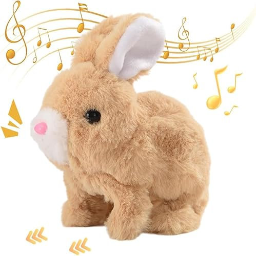 SkyJoy Juguete Interactivo para Conejos. Muñeco Conejo de Peluche Que Corre, ladra y Mueve Las Orejas y la Boca. Conejo de Juguete Que rebota. (Almendra*1)