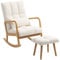 HOMCOM Fauteuil à Bascule avec Repose-Pieds, Rocking Chair, Fauteuil Allaitement en Tissu Bouclette, Assise Large, Pieds en Bois, Coussin Inclus, Chaise à Bascule pour Salon, Chambre, Balcon, Blanc