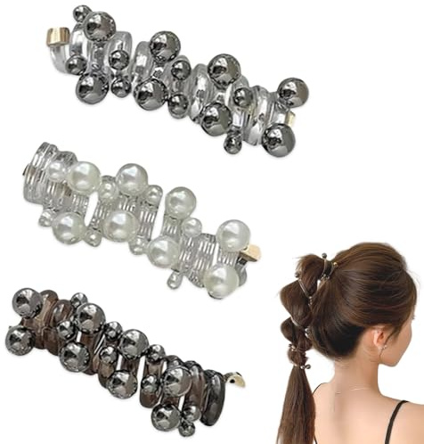 Twisted Hair Wire Pony Hairwire, Elastisches Spiral-Haarband mit Perlen Telefonkabel-Look, Schonende Pferdeschwanz-Haargummis, No Damage Soft Hair Tie (3 Stück)