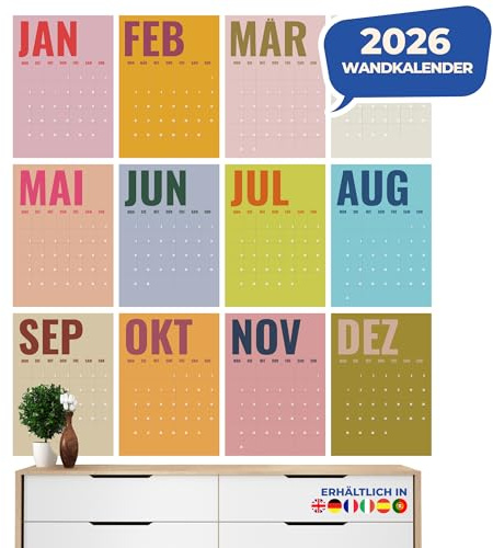 2026 Wandkalender A3 & A4 – Premium Fotokalender | 12 Monate Planer zum Aufhängen | Großer Monatsorganizer für Zuhause, Büro & Schule | Geschenkidee (Deutsch, A3 (42 CM x 29,7 cm))