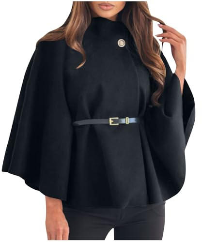 Wyongtao Jacke Damen Einfarbige Mode Fledermaus Ärmel Tunika Jacke Damen mit Gürtel Kurzer Cape Mantel Elegantes Winter Oberteile Hochzeitsgast Jacken