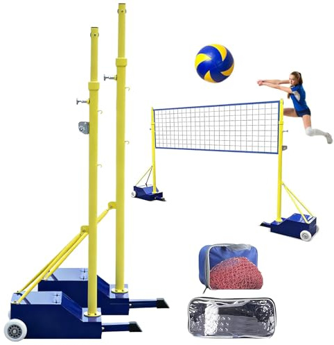 Volleyballnetz für den Außenbereich, tragbares Badmintonnetz-Set mit Metallstangen, inklusive Tragetasche, Volleyball-/Badmintonständer mit stabilem Fuß für das Outdoor-Training (1,55-2,1m)