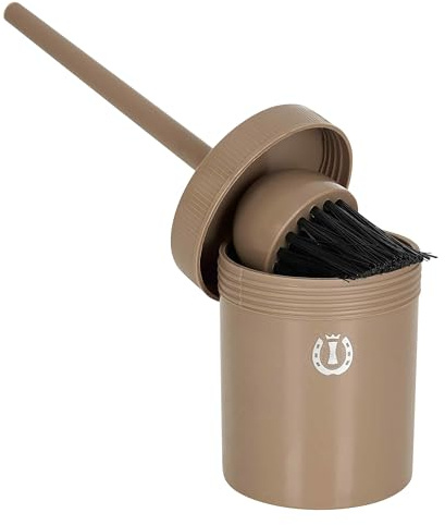 Imperial Riding Hufölpinsel IRH mit Behälter, praktischer Hufölpinsel mit integrierter Dose, auslaufsicherer Hufpflegepinsel für saubere Anwendung & stylischen Glamour-Look, Cappuccino