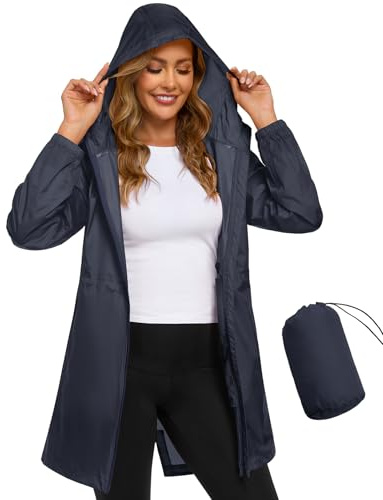 Vancavoo Veste Imperméable Femme Chic Long Manteau de Pluie Coupe Vent avec Capuche Poncho avec Poche