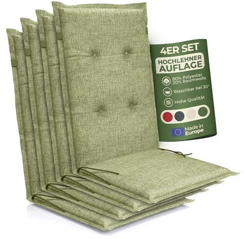 Petsation Florence Hochlehner Auflage – Gartenstuhlauflage Hochlehner mit Schaumstoff Polster, Outdoor Kissen & Stuhlkissen für Gartenstuhl, Sitzkissen Stuhl & Sitzkissen Bank, Outdoor (4, Olive)