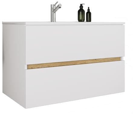 VCM 2-TLG. Waschtisch mit Keramikbecken, Badschrank mit 2 Softclose-Schubladen, Maße Waschplatz Set: H. 51 x B. 81 x T. 47 cm, Cosila-I