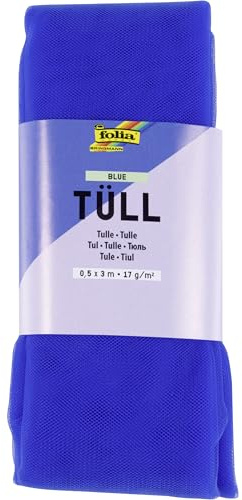 folia 8036 - Tüllstoff in Blau, ca. 50 x 300 cm, Tüll zum Basteln, 17 g/m², handwaschbar bei 40°C, Tüllband für DIY Projekte, zum Dekorieren und Verzieren