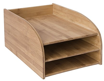 OSCO Bamboo Three Tier Letter Tray | A4 | Wood Desk File Organiser | Paper Storage | Office Document Sorter | Paperwork Filing | No Assembly Required | H17.5 x W24.5 x D37.5 cm |
