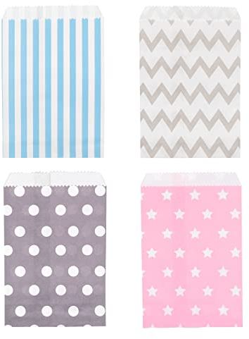 ewtshop® 100 Stück Papiertüten Geschenktüten Candy Bar Tüten, Geschenktüten, Geschenkbeutel Süssigkeiten Beutel, Bonbon Taschen, 4 Verschiedene süße Designs