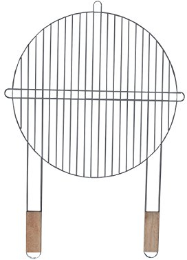 Grillrost rund 46 cm mit 2 Holzgriffen Stahl verchromt Grillgitter Grillaufsatz Ersatzrost