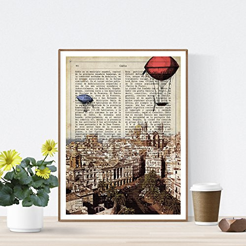 Nacnic Vintage Poster von Cadiz. Illustration, Foto und Collage mit der Geschichte der spanischen Städte. Größe A4 Papier bedruckt 250 Gramm.