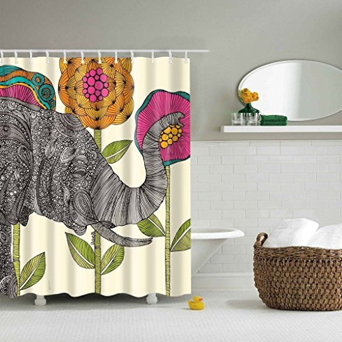 JameStyle26 Duschvorhang Vorhang Digitaldruck inkl. Vorhangringe Anti Schimmel vers. Motiven Badezimmer Badewanne (Elefant, 180 x 200 cm)