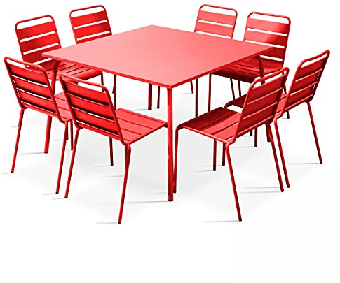 Oviala Ensemble Table de Jardin et 8 chaises en métal Rouge - Palavas