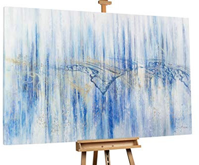 KunstLoft® XXL Gemälde 'Cobalt Phantasm' 180x120cm | original handgemalte Bilder | Regen Abstrakt Blau Gelb | Leinwand-Bild Ölgemälde einteilig groß | Modernes Kunst Ölbild
