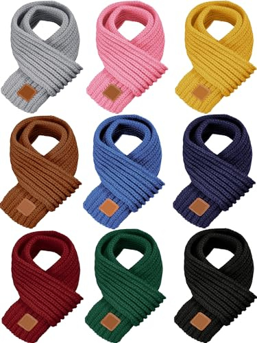 SATINIOR 9 Pieces Kids Knitted Scarf Winter Solid Color Toddler Warmer Scarf for Boy Girl(Simple Colors)