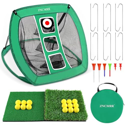 ZNCMRR Pop Up Golf Chipping Netz, Indoor/Outdoor Golf Target Net Faltbares Tragbares Golf Schlagen Netz mit 15 Trainingsbällen und 2 Schlagmatten für Hinterhoffahren und Schaukeln
