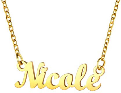 U7 Collana con Nome per Donna e Ragazza in Acciaio Inossidabile Collana con Nome Nicole Collana Donna Placcato Oro 18K Ciondolo con Nome Regalo per Donna e Ragazza Compleanno San Valentino