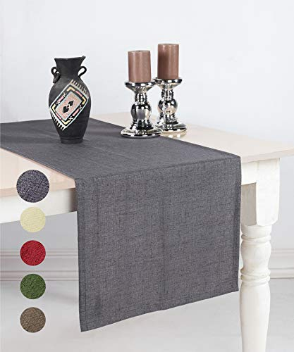 pamuq Tischläufer Leinen-Optik, grau, 48x160 cm, abwaschbar - Tischdecke Table Runner Läufer Tisch-Deko Tischband Tafeltuch Tischtuch Tischwäsche