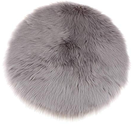 Inzopo Rundes Kissen aus flauschigem Kunstfell, Shaggy, Schaffell, Foto-Requisiten, Grau, 40 cm