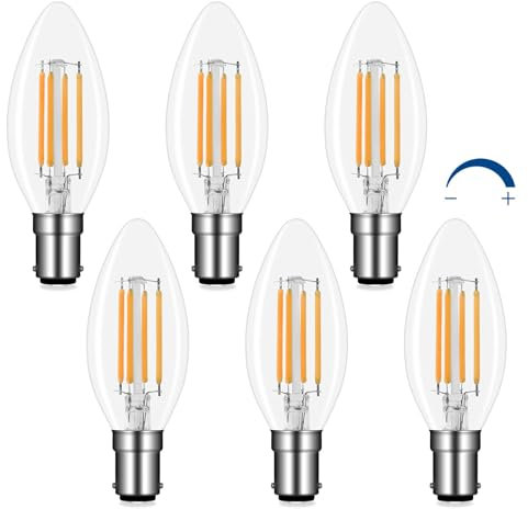 B15 Small Bayonet LED Candle Bulbs 4W Dimmable Warm White 2700K, 400LM, Equivalent B15 40W Incandescent, AC 220V, SBC C35 Small Bayonet Cap Candle Light Bulb for Chandelier, NOT Standard Size, 6pcs