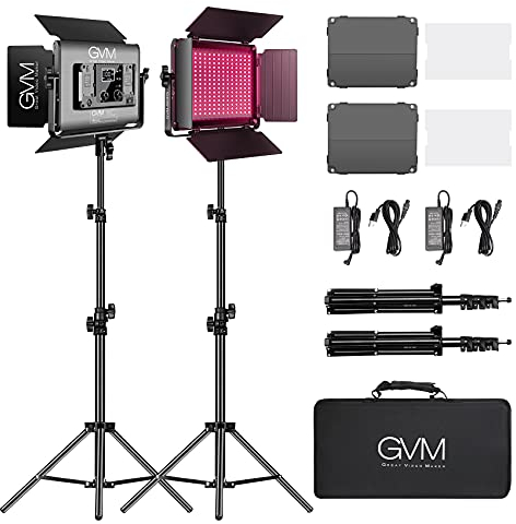 GVM 880RS RGB Videoleuchte Panel mit Lichtstativ, 2er Pack 60W LED Studiolicht 3200K-5600K 11200Lux/0,5m Fotografie Dauerlicht für YouTube Studio Film Streaming,18 Lichteffekt, APP Steuerung, CRI97+