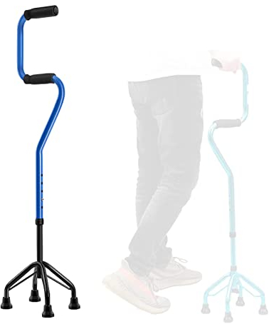Vierfuß Gehstock, Blaue S-Form Leichter Aluminium Vierfußgehstütze (Links oder rechts), Einziehbare rutschfeste Gehhilfen