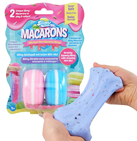 SLIMY Macarons 2 x 50g en Rose et Bleu - Set Slime Original avec différentes Masses de Jeu, Paillettes et vermicelles à pétrir, Plaisir de Jeu pour Les Enfants, pâte à Modeler élastique