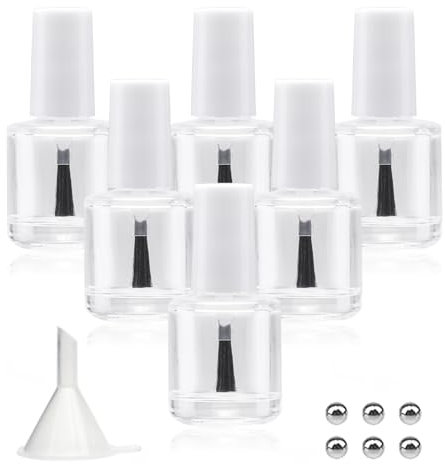Agidea 6PCS Empty Nail Polish Bottles Glass with Brush, Empty Refillable DIY Nail Polish Bottles with Funnel & Mixing Balls, White (10ML)