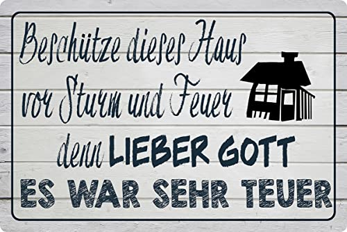 Metall Schild 20x30cm Gott schütze diese Haus Sturm Feuer Sprüche Blechschild