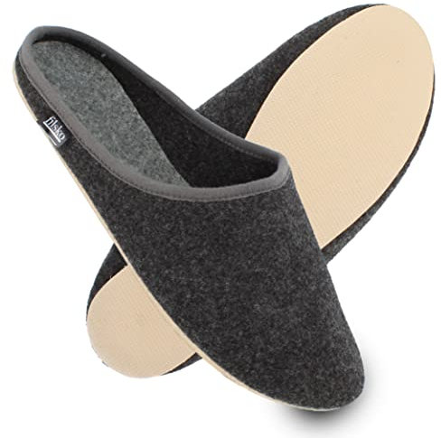 filsko® - Hausschuhe Herren - Hausschuhe Damen - Filzpantoffeln - Perfekt bei kalten Fußböden - Dicke Filzlaufsohle - Federleicht nur 85g - Grau - 37 EU