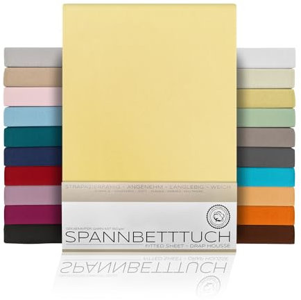 BEAUTEX Lenzuolo con angoli elasticizzati in cotone, tessuto jersey di alta qualità, 160 g/m², dimensioni e colore a scelta (boxe, 90 x 200 x 45 cm, giallo)