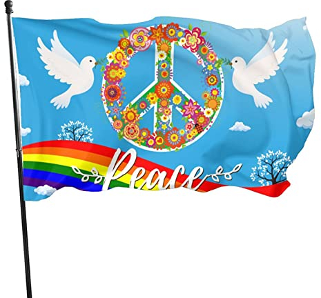 Regenbogen Flagge Peace Regenbogen Flagge 90x150 cm Friedensflagge Taube Fahnen und Flaggen Fahne Regenbogen Peace Flagge Frieden und Freiheit Gartenflagge Flagge Peace Frieden Flagge Friedenstaube