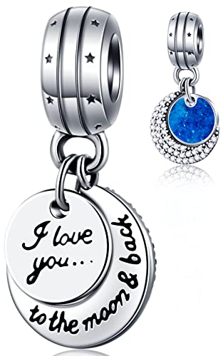 Ich liebe dich auf den Mond und zurück Anhänger Charms, passt Pandora First Mothers Day Armband Halskette, 925 Sterling Silber Sparkling Clear CZ Halbmond Mond Perlen, Geschenk für Oma/Godmother
