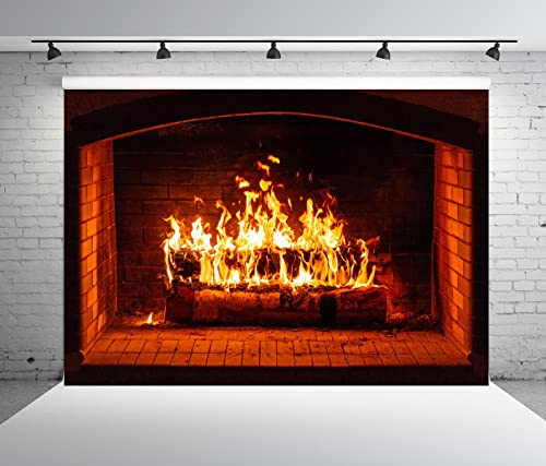 BELECO 2.1x1.5m Stoff Brennender Kamin Hintergrund Brennholz Protokolle loderndes Feuer flammende Hölzer Winter Weihnachten Kamin Fotografie Hintergrund Camping Grillen Party Dekor Banner