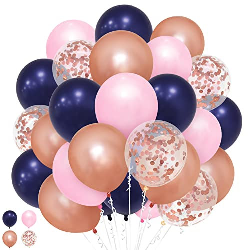 Eitolo Navy Blue and Pink Rose Gold Party Balloons 50 PCs 12 Inch Latex Helium for Kids Girls Women Birthday Gender Reveal Baby Shower Wedding Engagement Bridal Hen Cocktail Decorations