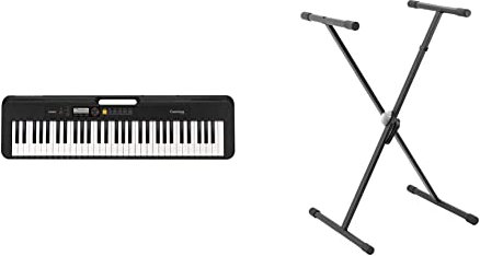 Casio CT-S200BKAD 61 Key Portable Electronic Keyboard in Black & Tiger Keyboard Stand - Single Braced X Frame Keyboard Stand for Keyboards and Digital Pianos - Black