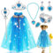lankai 7 Stück Umhang kinder, Kinder Umhang Prinzessin Cape, Prinzessin Umhang Mädchen, Kinder Umhang Prinzessin Blau, Mit Krone Zauberstab Armband Ring Ohrringe Halskette, Für Cosplay, Kinder