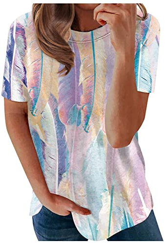 Longtop Damen T-Shirt Sommer Kurzarm Rundhals Casual Oberteile Baumwoll Basic Tops Shirt Große Größen Damen Funktionsshirt Damen Langarm Crop Tops Damen Sexy
