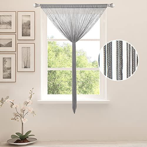 MIULEE Rideau à Fils Moustiquaire Rideau de Porte pour balcons Séparation de pièce Rideaux à Fils décoratif, 90 cm x 200 cm Gris