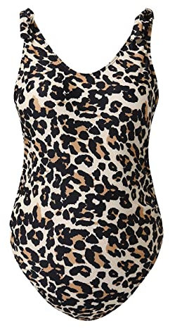 T-shirt à manches courtes pour femme enceinte - Tenue une pièce - Gym Fitness Yoga - Léopard - Maillot de bain - Maillot de bain - Fermeture éclair, beige, XL