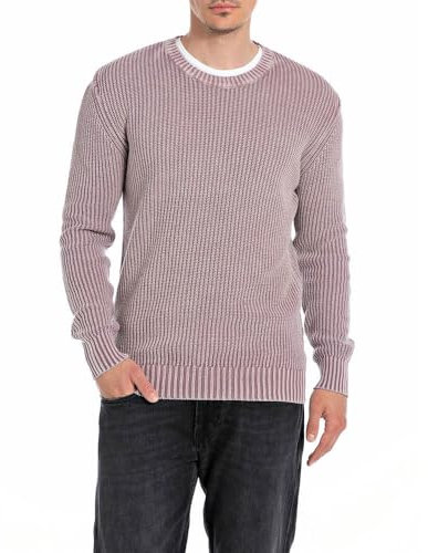 Replay Maglione in cotone lavorato a maglia da uomo , viola (ametista 909), XS