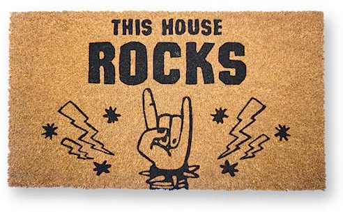 KOKO DOORMATS Willkommensmatte für Haustür – Fußmatte für den Außeneingang aus natürlicher Kokosfaser mit robuster PVC-Rückseite, Outdoor-Fußmatte für Ihre Veranda, 43,2 x 76,2 cm (This House Rocks)