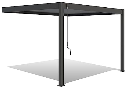 Pavillon Pergola 3x4m Terassenüberdachung mit Lamellendach verstellbar Gartenpavillon Hardtop wasserdicht stabil Winterfest Voll-Aluminium Grillpavillon Weide Premium Wall Anthrazit