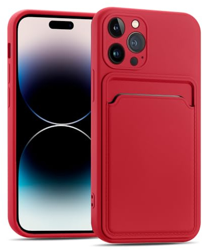 CoolGadget Card Case für iPhone 14 Pro, TPU Schutzhülle mit Kartenfach und erhöhtem Kantenschutz, Rot