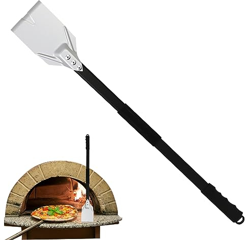 SMELEYOU Charcoal Rake 31.89 Inch Detachable Pizza Oven Brush with Long Handle Heat-Resistant Pizza Oven Accessories with Hook for Baking BBQ Pinic Camping