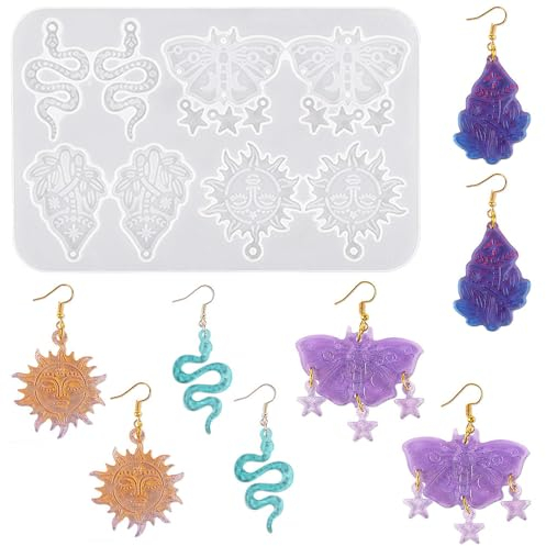Nifocc Schmuck Epoxidharz Formen: Ohrringe, Anhänger, DIY Basteln - Silikonformen Sonne Schlange Motten - Kristall Casting Form für Schmuckherstellung