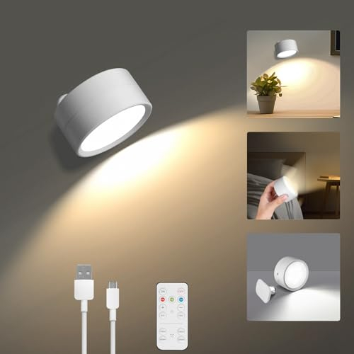 AiQInu LED Wandleuchte Innen, Kabellose Wandleuchten, 360° Drehbare Wandlampe Mit Fernbedienung, Touch Control 3 Farbmodi, Für Wohnzimmer Schlafzimmer
